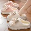Winter Warm Fur Slippers for Women Cute Bow House Soft Shoes Comfort Flat Heel Home Indoor Bedroom Plush Slippers