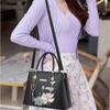Women Embroidery Lotus Pattern Shoulder Bag Large Capacity Tote Handbag