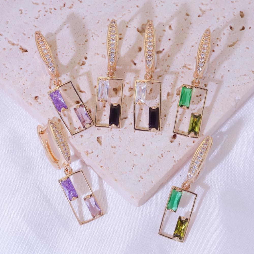 1 Pair Elegant Colorful Hollow Square Dangle Earrings for Women  Zirconia Earring Jewelry Daily Party Accessories