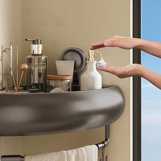 Suction Cup Shower Caddy Rustproof Space Aluminum Corner Shelf with Raised