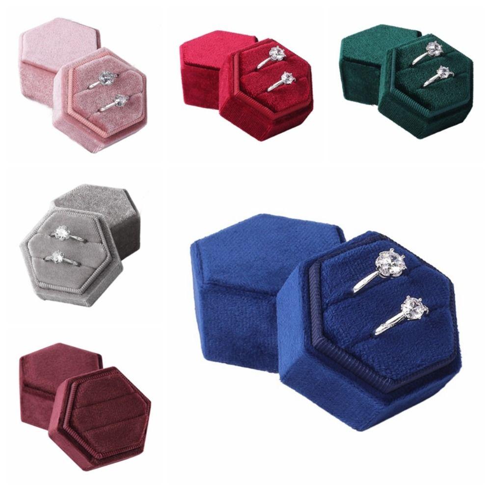 Luxury Rings Bearer Box Hexagon Jewelry Organizer Fashion Velvet Rings Holder  Proposal