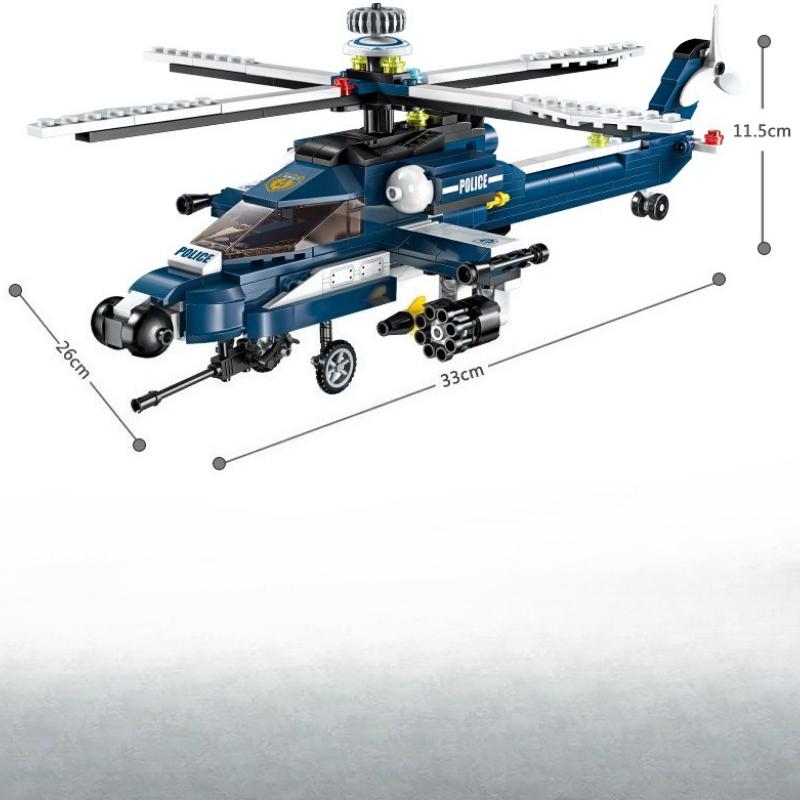 381pcs 8in1 Police Car Fighter Helicopter Landing Patrol Craft Boat Weapon Boy Building Block Toy