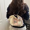 Fashion Color Blocking Design Women Casual Tote Bag With Plush Pendant For Daily Use