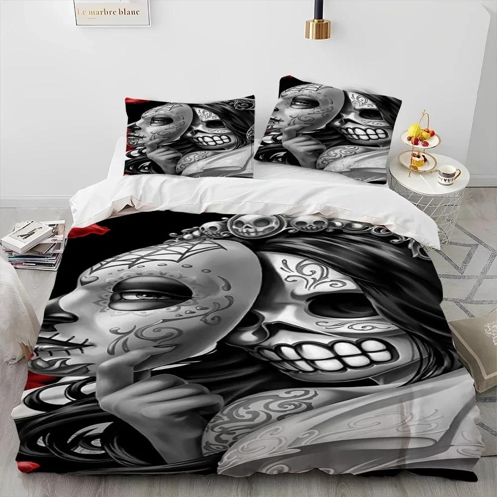 3D Horror Gothic Female Skull Dead Girl Comforter Bedding CollectionDuvet Cover Bed Collection Quilt Cover PillowcaseQueen Size Bedding Collection