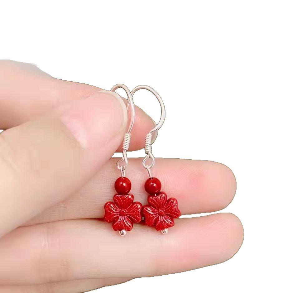 Cinnabar Purple Gold Stud Earrings - Anti-Allergic Ethnic Style Inlaid Ear Hooks for Women