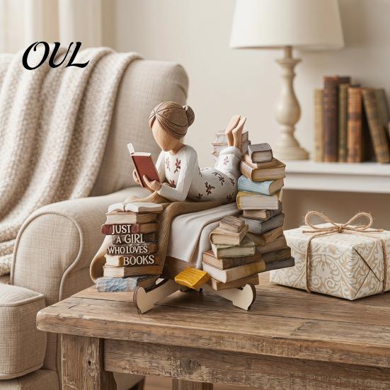 Fine Craftsmanship Decorative Items Wooden Reading Desktop Ornaments for Home Office Decor, Minimalist Figurine, Fashionable Small Creative Art Craft