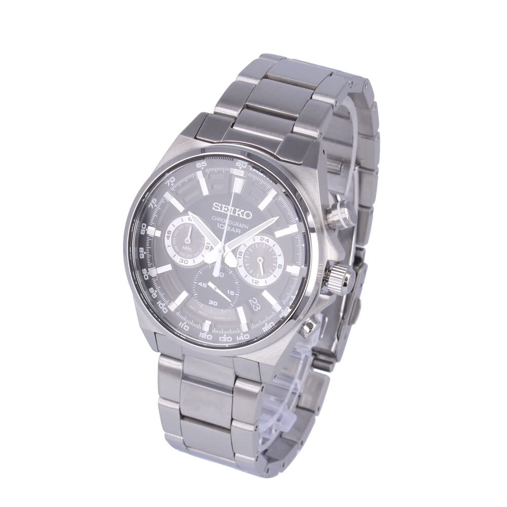 

SEIKO Watch Men s Waterproof Quartz Analog Chronograph Stainless Steel Metal Silver Black SSB397P