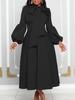 European & American Style High Waist Formal Dress with Puff Sleeves and Bow Tie