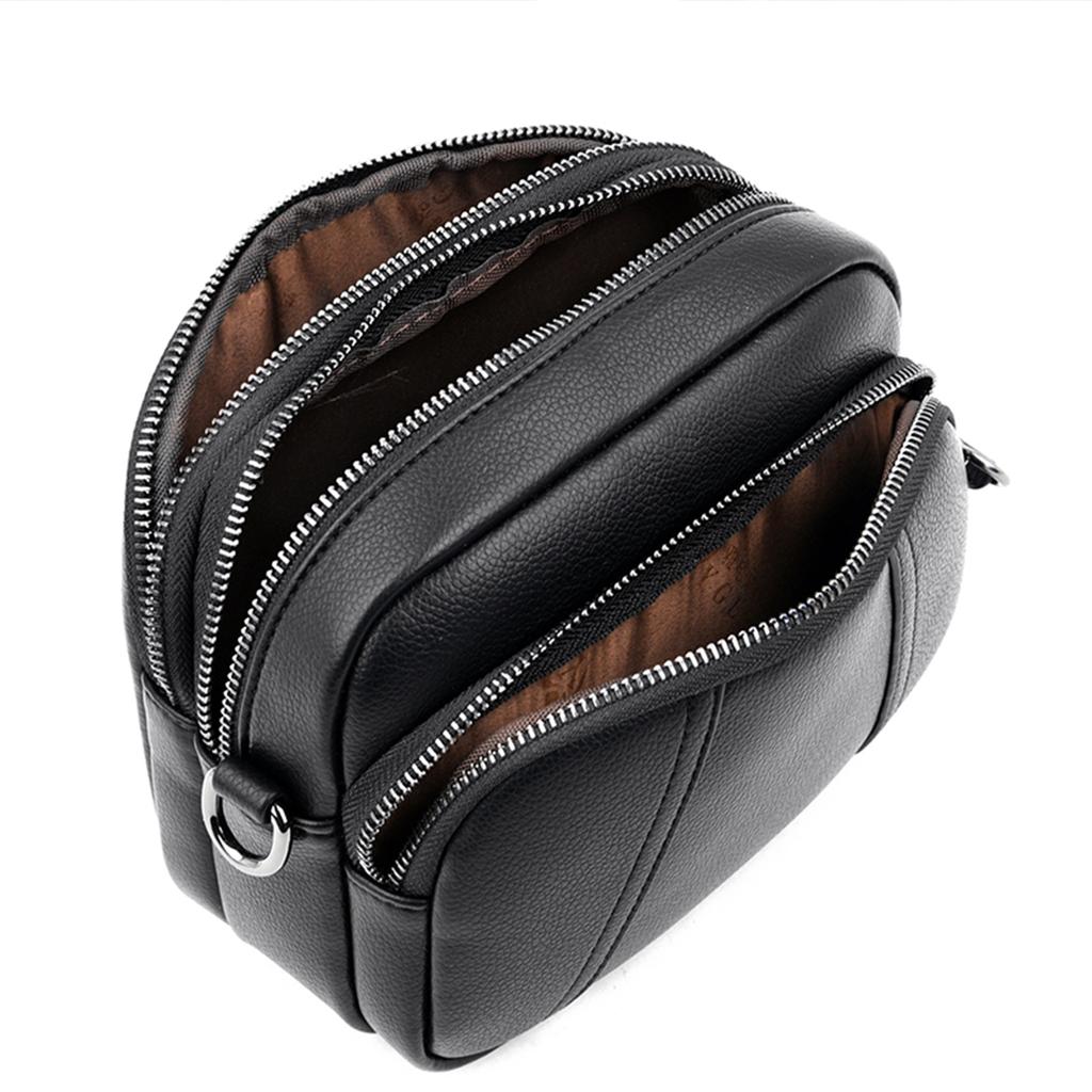 Vintage Stitched Crossbody Bag Multi-Pocket PU Shoulder Bag with Adjustable Strap & Zipper for Commute Shopping Storage Bag