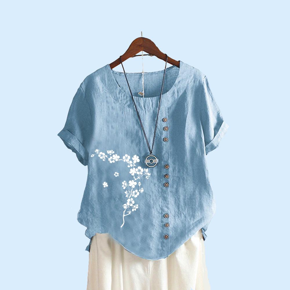 Women Fashion Round Collar Print Short Sleeve Top Casual Summer T-shirt Ladies Loose Plus Size Blouses