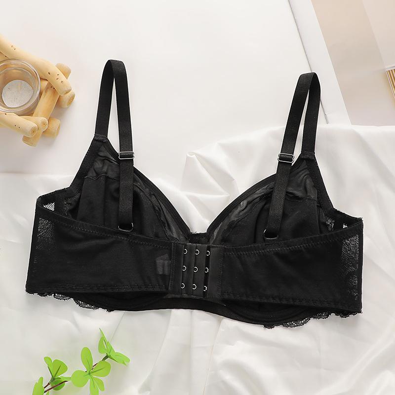 French Sexy Big Breasts Small Anti-sagging Large Size Underwear Thin Satin Splicing Lace Bra