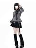 Japanese Academy Plaid Patchwork Waist-Cinched Shirt + Pleated Skirt Set