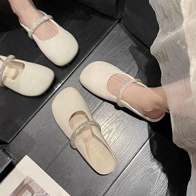 Baotou Halbschuhe Damen Sommerbekleidung 2024 neu Frühling und Herbst Französischer Perlenrock Schwangere flache Einzelschuhe