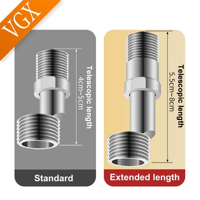 VGX Shower Extension Corner Telescopic Curved Feet 360 Degree Adjustable Shower Faucet Angled Adapter Bathroom Eccentric Screw