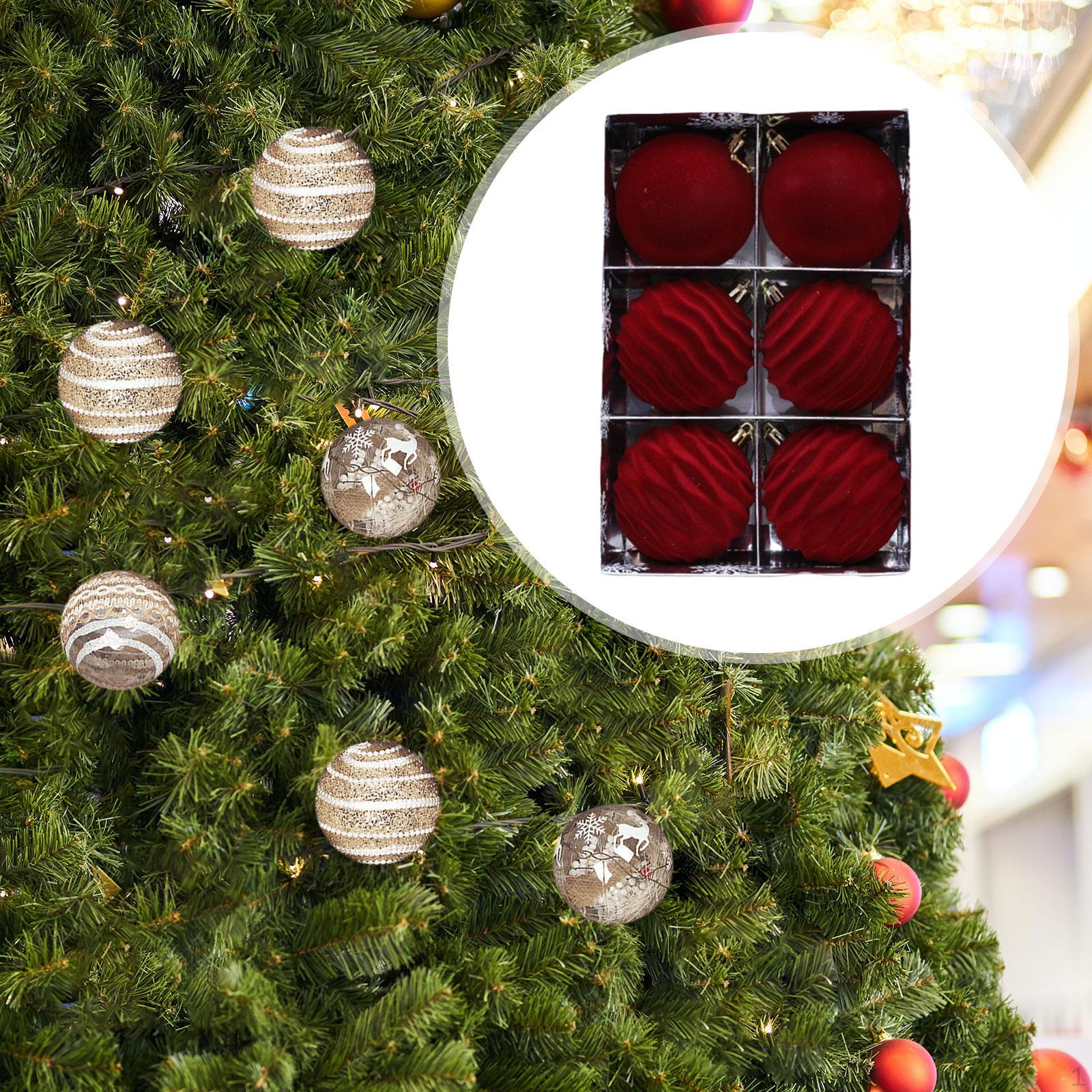 

6 Флокированных Рождественских Шаров 3 Дюйма Подвесные Украшения, Праздничные Декоративные Аксессуары И Дом красный