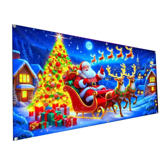 UV-aktivert julegarasjeportdeksel Fluorescerende 2D Flatt juleportbanner Opplyst høytidskartoonbakgrunn for jul Innendørs utendørs veggdekor