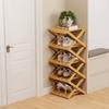 Wooden Folding Shoe Rack No Assembly 2/3/4/5/6/7 Tiers Bamboo Corner Shoe Rack Hallway Entryway Small Space Shoe Organizer Shelf