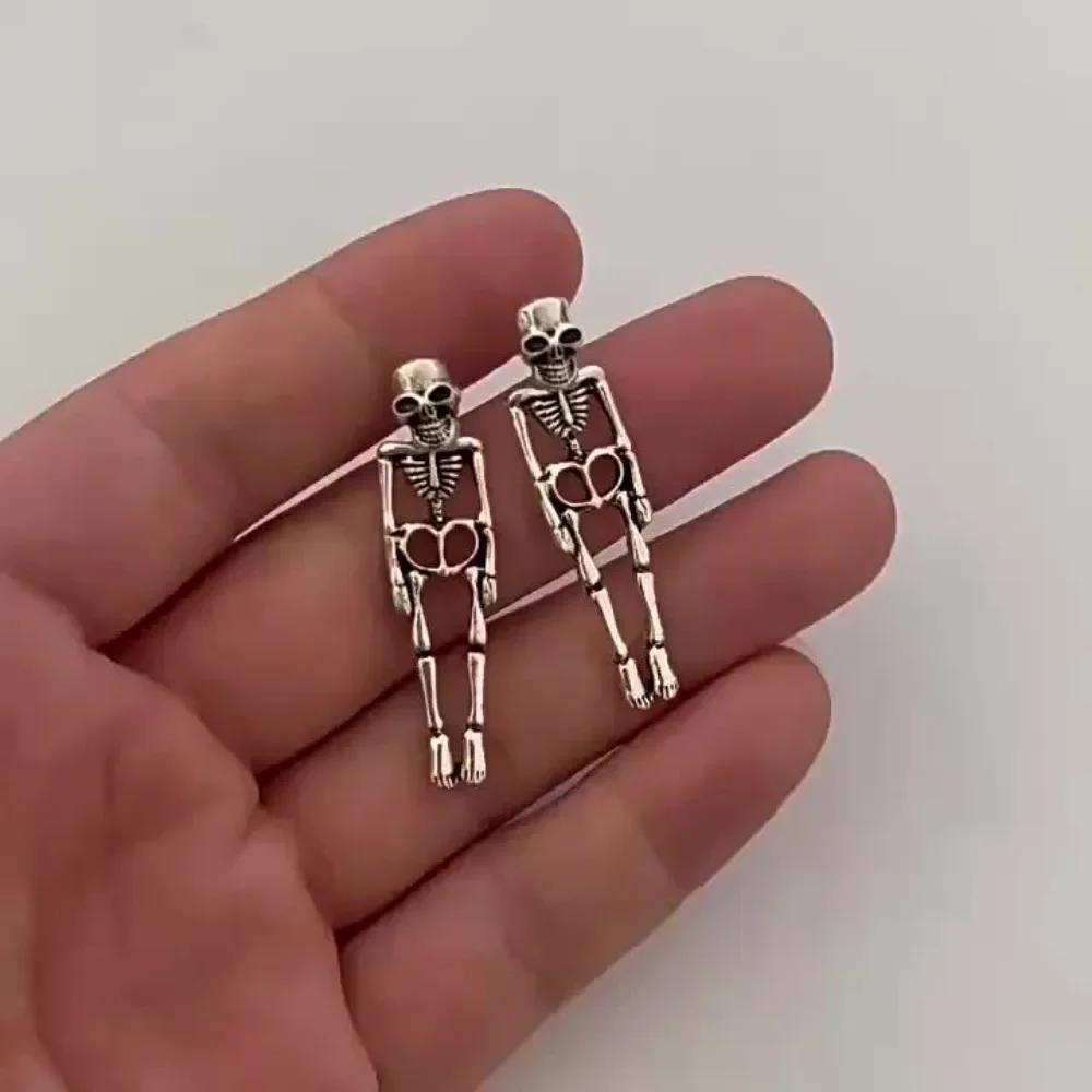 Punk Rock Stud Earrings for Man Women Stainless Steel Drop Dangle Earrings Gothic Rose Skull Ear Stud Hip-Hop Earring Zircon