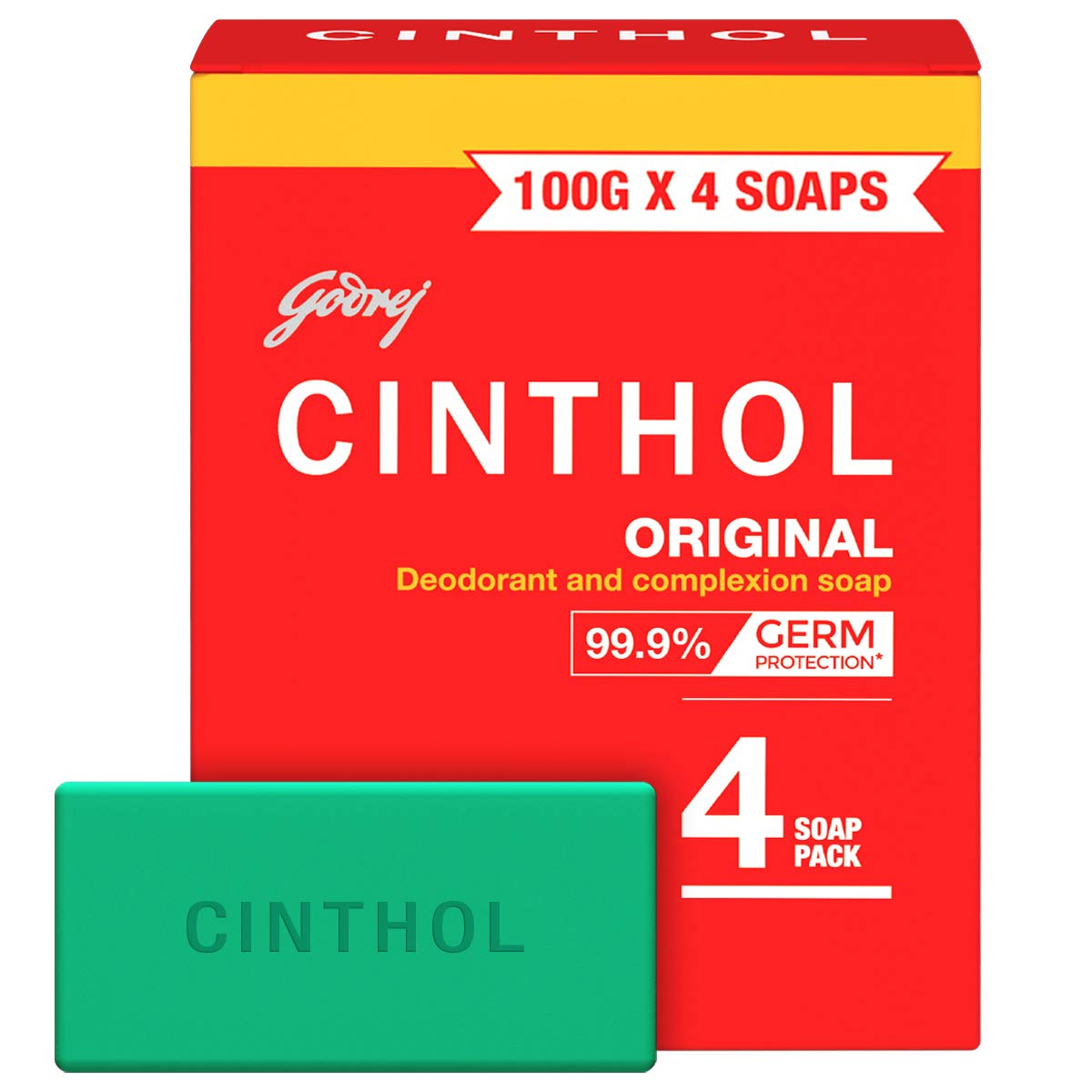 Мыло для ванны Cinthol Original 99,9% защита от микробов, 100 г (Пакет из 4)