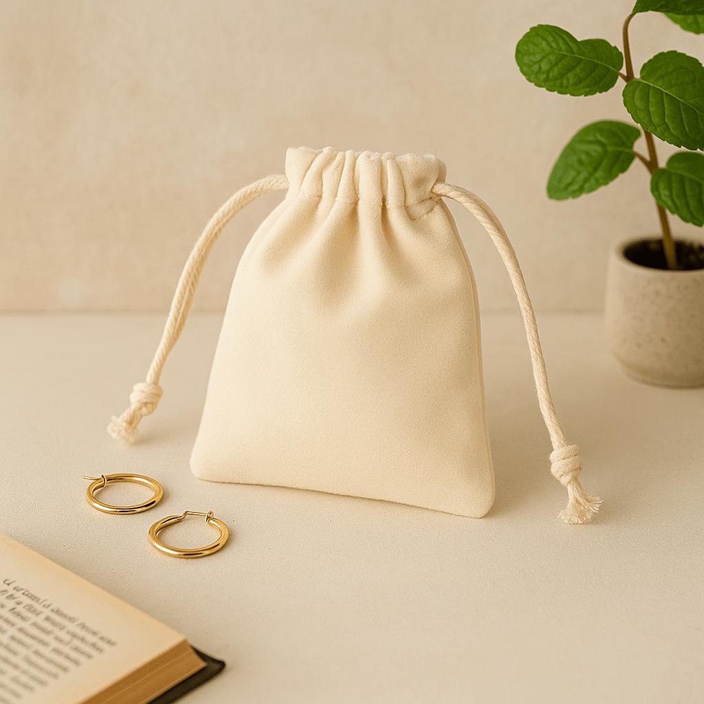Velvet Drawstring Pouch - Ivory 10x12cm