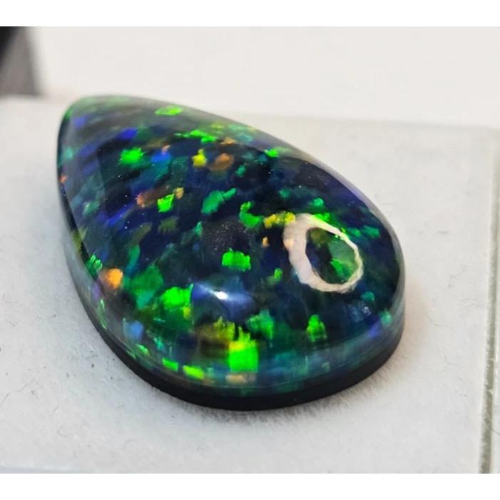Cabochon Ethiopian Black Opal 10-11 Ct Pear Cut Certified Stunning Gemstone