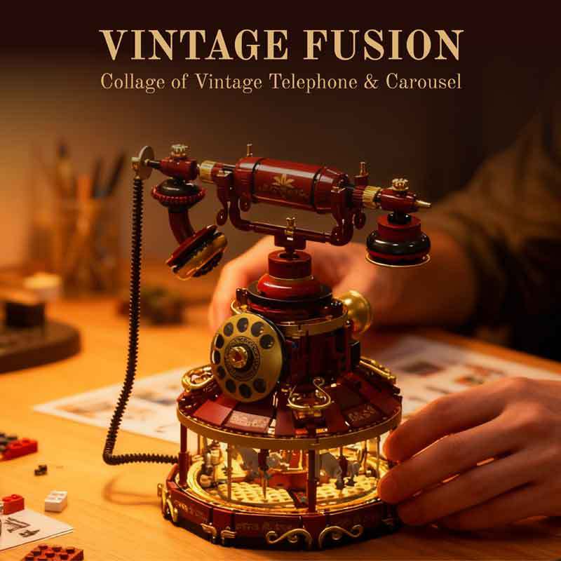 Superior-Grade 1130Pcs Superior-Grade Assembly Construction-Blocks Top-Grade Retro First-Class Telephone First-Class Rotating First-Class Horse
