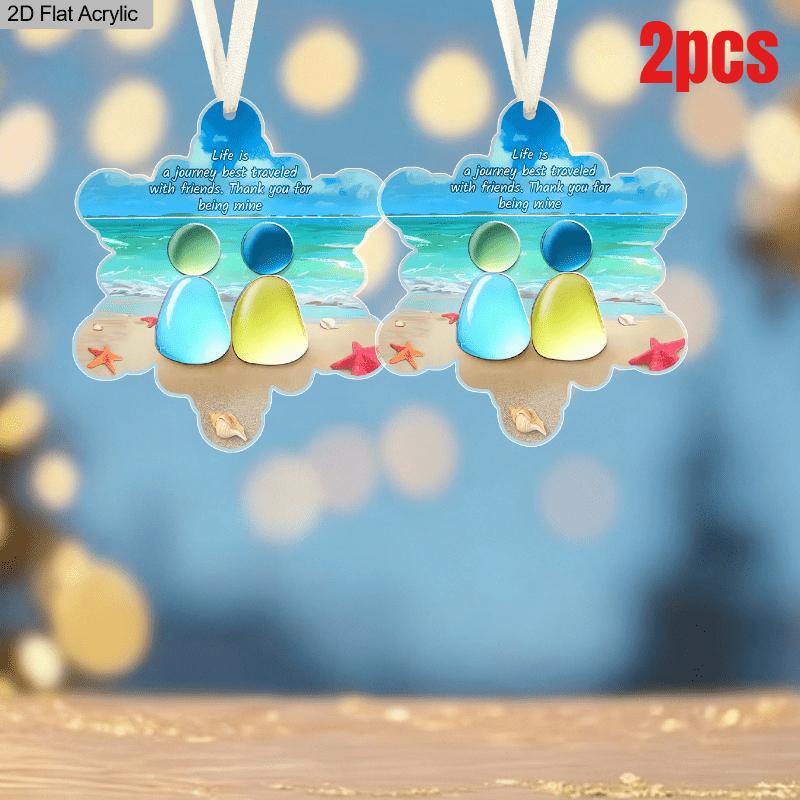 1pc/2pcs Snowflake-Shaped Sea Acrylic Keepsake, Sea AcrylicFriendship Christmas Tree Hanging Ornament,Acrylic Friendship Gifts for Best Friends