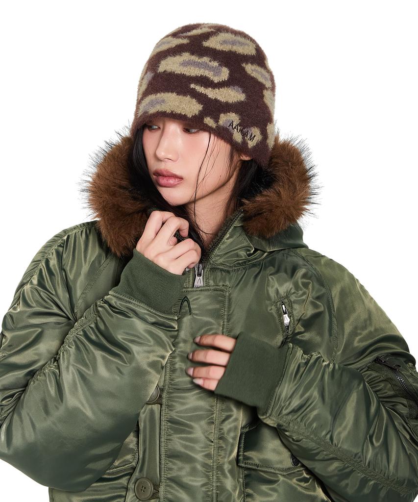 AAKAM Camouflage Fuzzy Beanie (Brown)