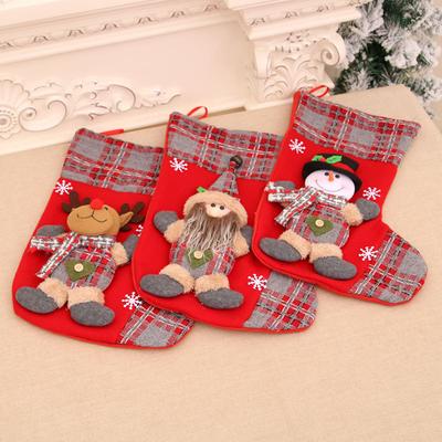 Three Dimensional Large Christmas Socks Gift Bag Santa Bells Plaid Socks Christmas Decorations
