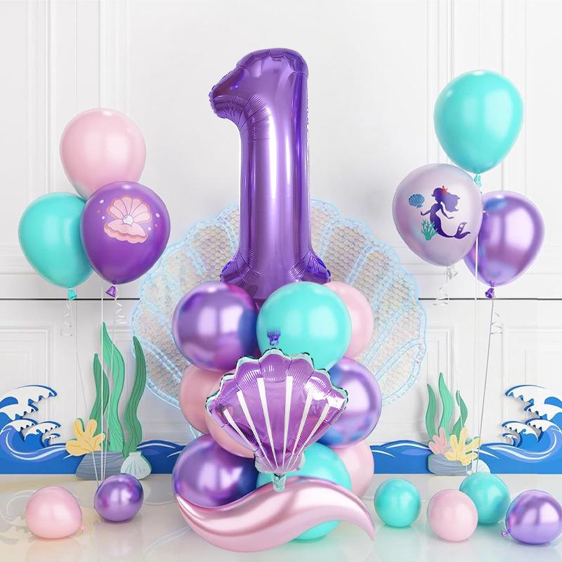 Mermaid Theme Birthday Latex Balloon Set for Party Decor and Photo Props