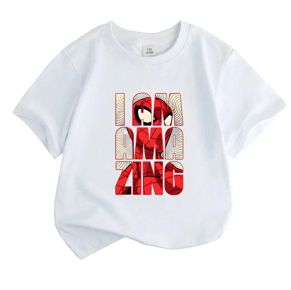 Kids Boys Girls 100% Cotton Crew Neck Short Sleeve T-Shirt, Cool Super Hero Amazing Letter Print Casual Soft Tees for Daily Wear Summer Holiday Activi