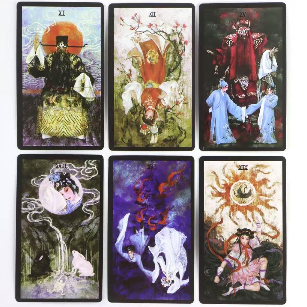 Chinese Opera Tarot Deck Black Border, Waite-Based System 78 Pcs Cards Perfect for Collectors & Readers 10.3*6cm
