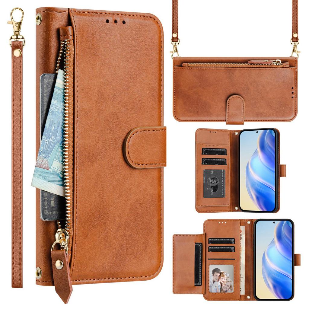 Compact Solid Color Zipper Phone Case with Card Slot & Anti-fall Protection