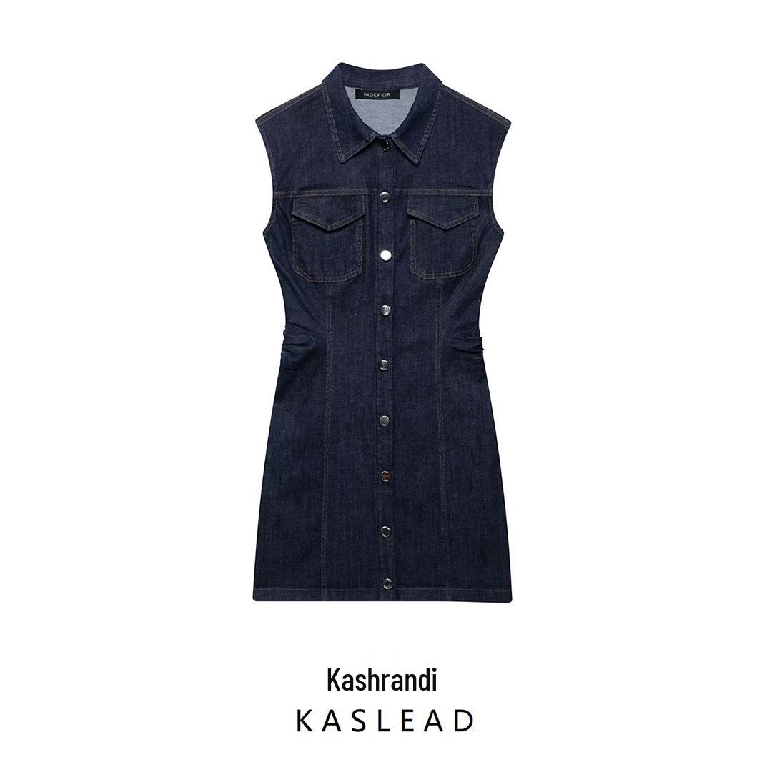 

Spring 2025 Women s European & American Slim Fit Pleated Denim Mini Dress XS