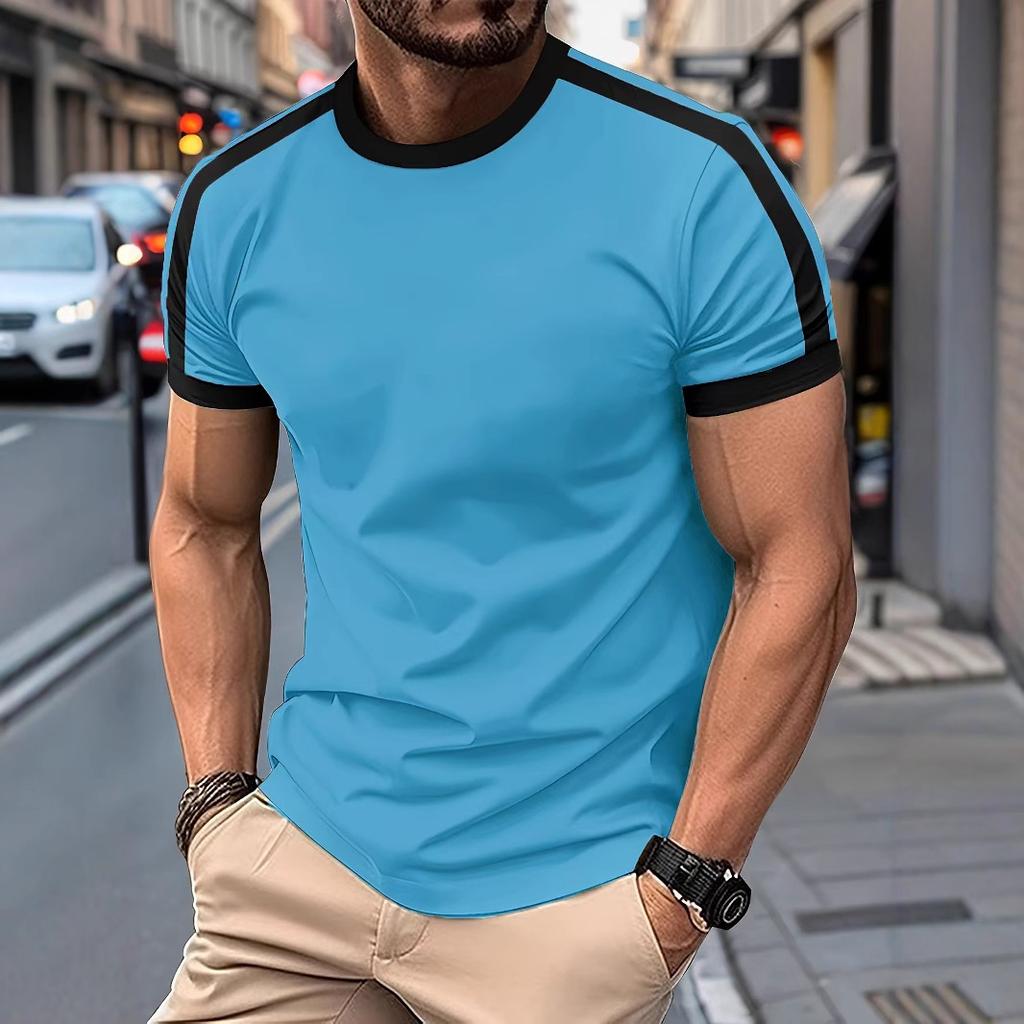 Summer Color Blocking Short Sleeved T-shirts for Sports and Fitness Men's T-shirts