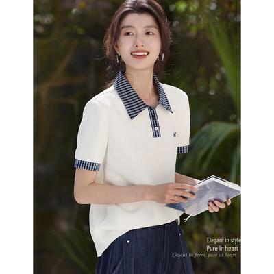 XWI Women's Patchwork Plaid Embroidered Polo T-Shirt