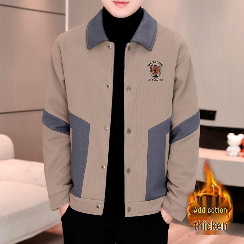Men's Cotton-Padded Lapel Jacket - Thick, Warm, Casual Wear for Autumn and Winter