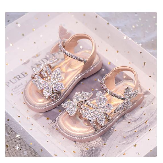 Soft Sole Fashion Girls Sandals Summer New Little Girls Princess Shoes Versatile Flat Beach Shoes Crystal Shoes
