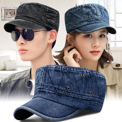 Korean-Style Washed Denim Military Cap: Men's & Women's Breathable Outdoor Sunshade Duckbill Hat