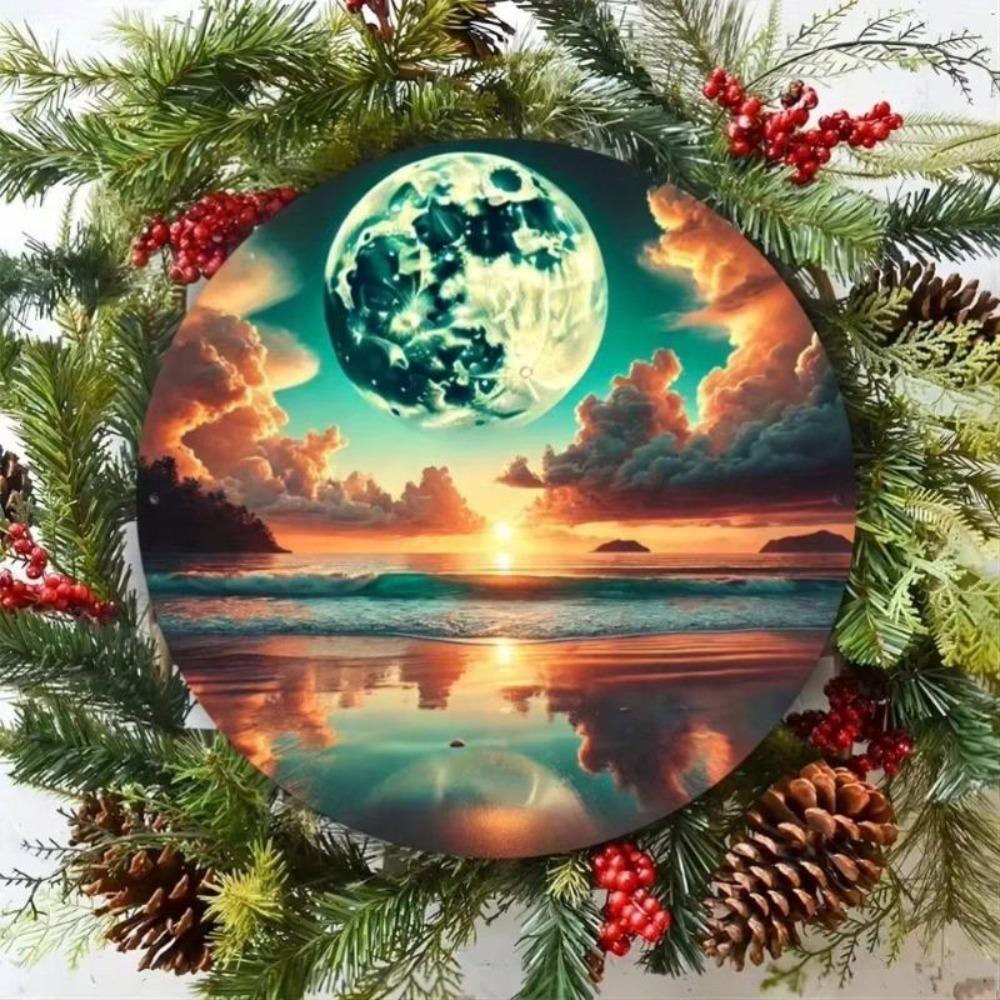 Vintage Blechschild Strand Sonnenuntergang Wandkunst Mond Metall Dekor Für Zuhause