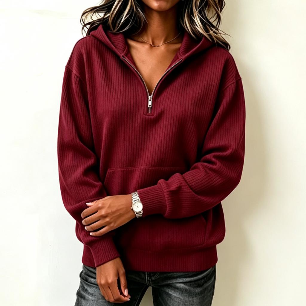 Women's Casual Striped Half-Zip Long Sleeve Hoodie
