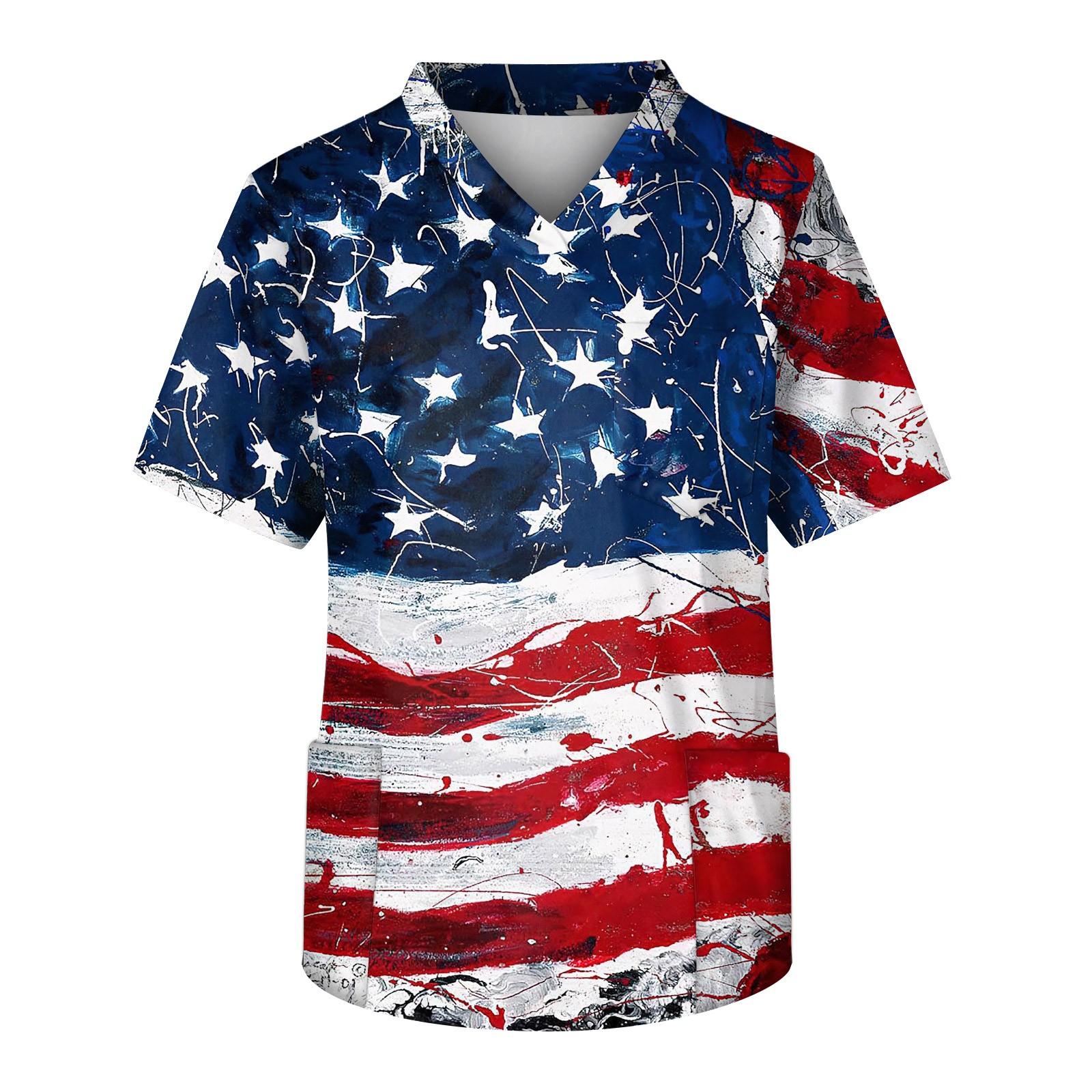 

Мужской топ с короткими рукавами и V-образным вырезом в честь Дня независимости и нагрудным карманом L