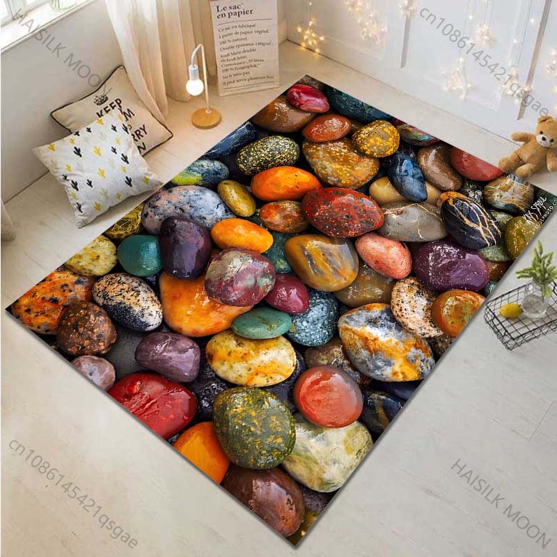 Multiple sizes Colorful polished stones Carpet for Living Room Bedroom Sofa Home Decor Rus Non-slip Floor Mat Luxury Gift