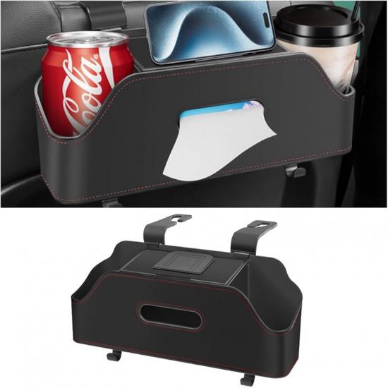 Zipelo Car Headrest Backseat Organizer With Cup Holder, Multi-Functional Vehicle Seat Back Hanging Storage Box With Hooks, Auto Drink Snack Phone