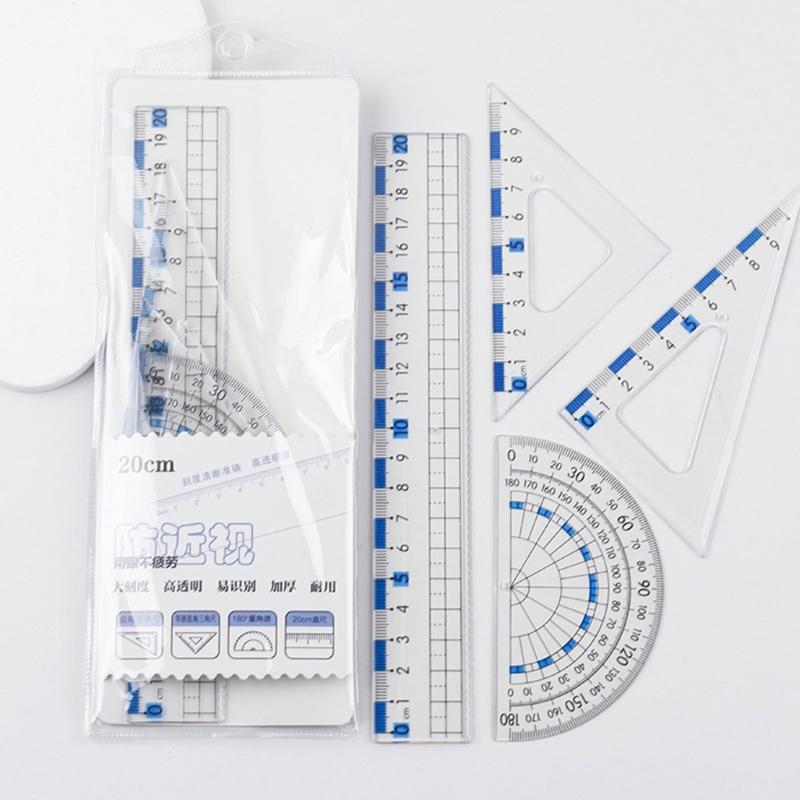 Professional Math Geometry Tool for Student Drawing Plastic Drawing Rulers with Square Straight Ruler Math Protractor