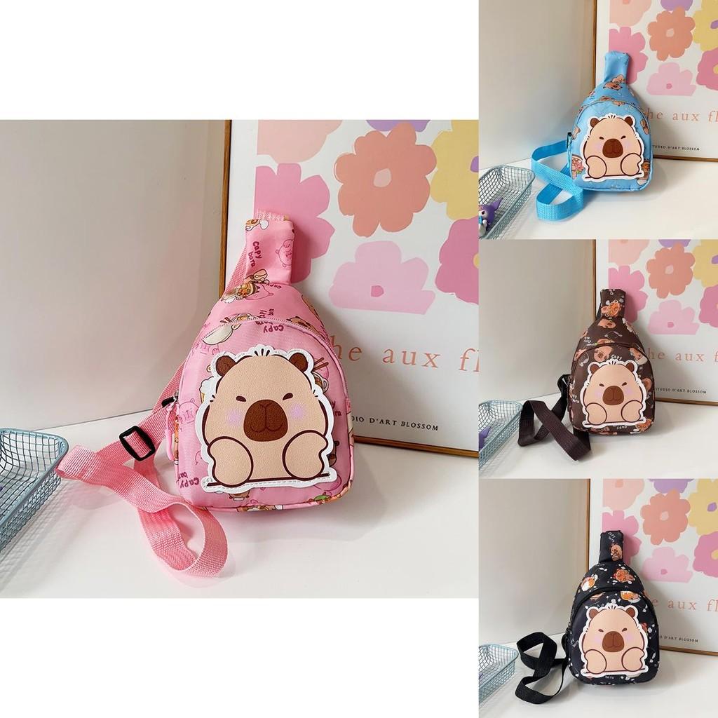 Stylish Cartoon Capybara Shoulder Bag For Boys And Girls Featuring Durable Nylon Material