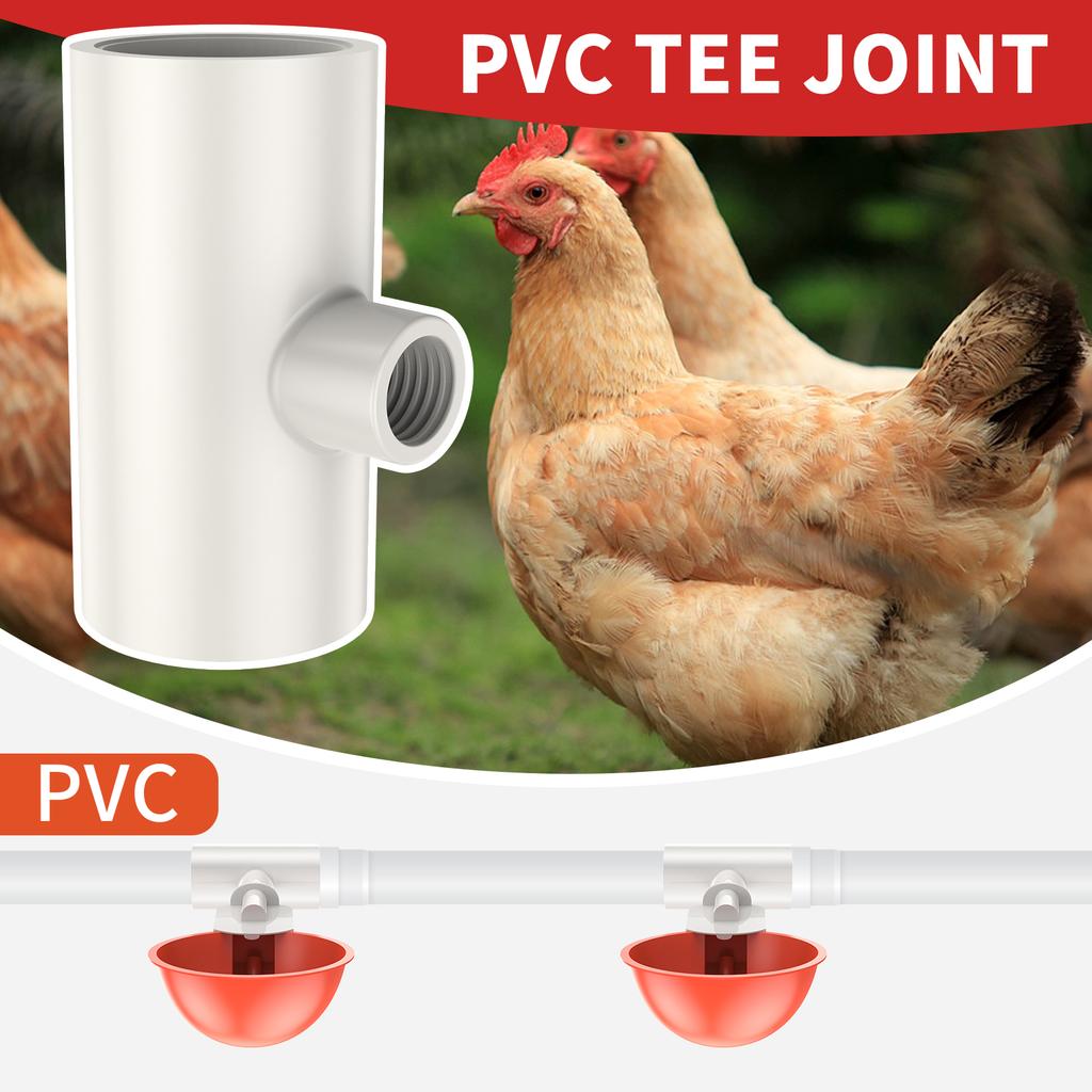 25Pcs Chicken Waterer PVC Tee Fitting White Automatic Poultry Waterer Poultry Water Drinker Waterer Nipples for Ducks Chickens