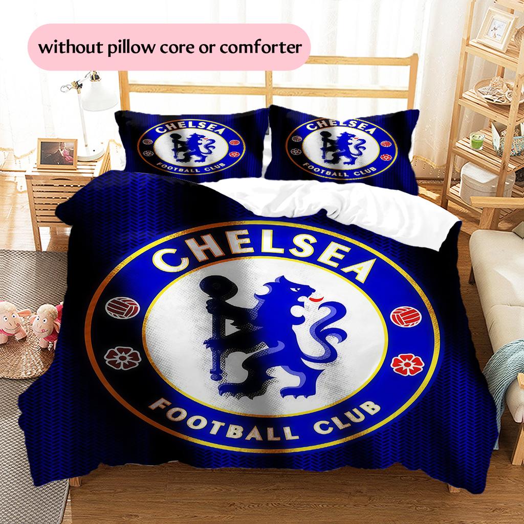 Chelsea FC Pattern Bedding Home Decoration Birthday Gift (1 * Duvet Cover + 2 * Pillowcase, Without Core)
