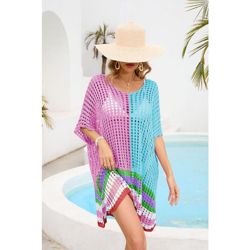 Sommer Damen Kleid Spleißen Aushöhlen Strand Kleider Lose Große Größe Bikini Coverups