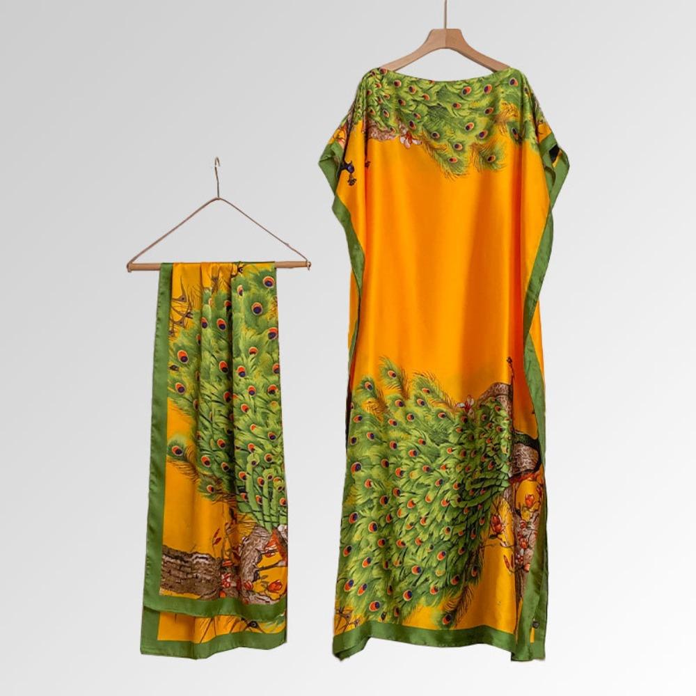 Elegant Print Cape Shawl Floral Butterfly Peacock Cape Shawl Scarf for Beach Vacation